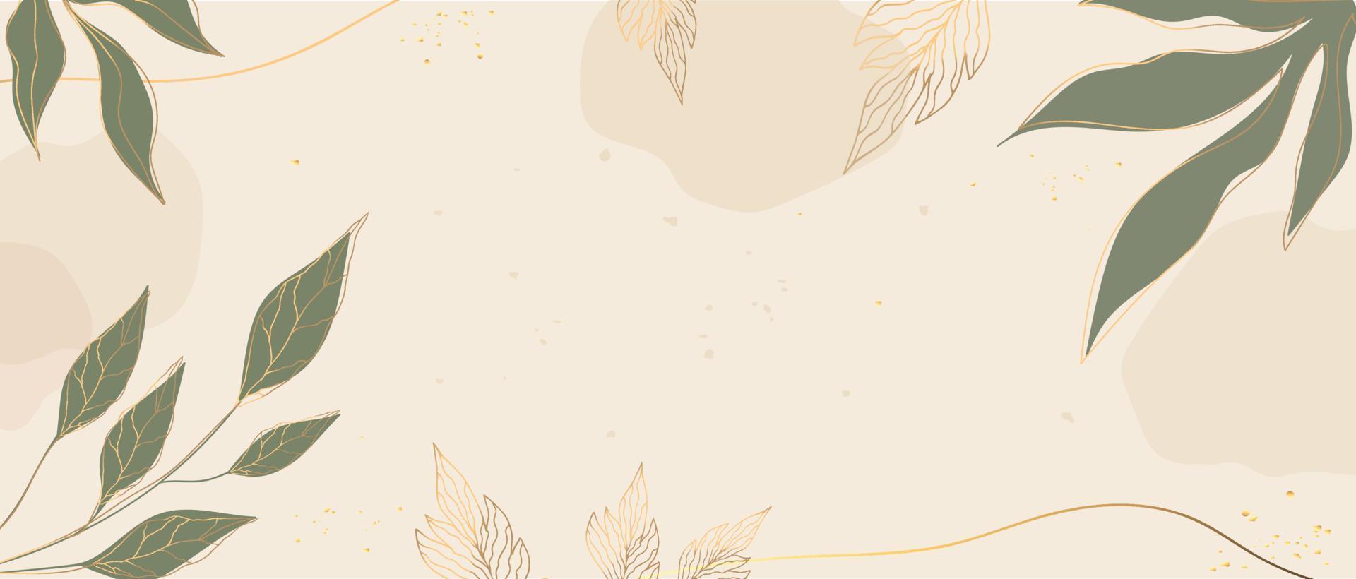 1920x820 Luxury gold and pale green wallpaper with leaves and golden lines. Textured beige background. Suitable for save the date cards, invitations and wedding. Modern and elegant art