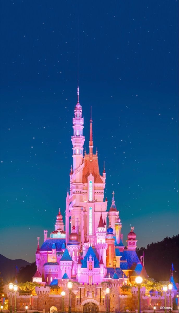 687x1200 Disney Wallpaper and Colorful. Pastel castle at night, Blue and pink castle illumination, Disney dream castle background