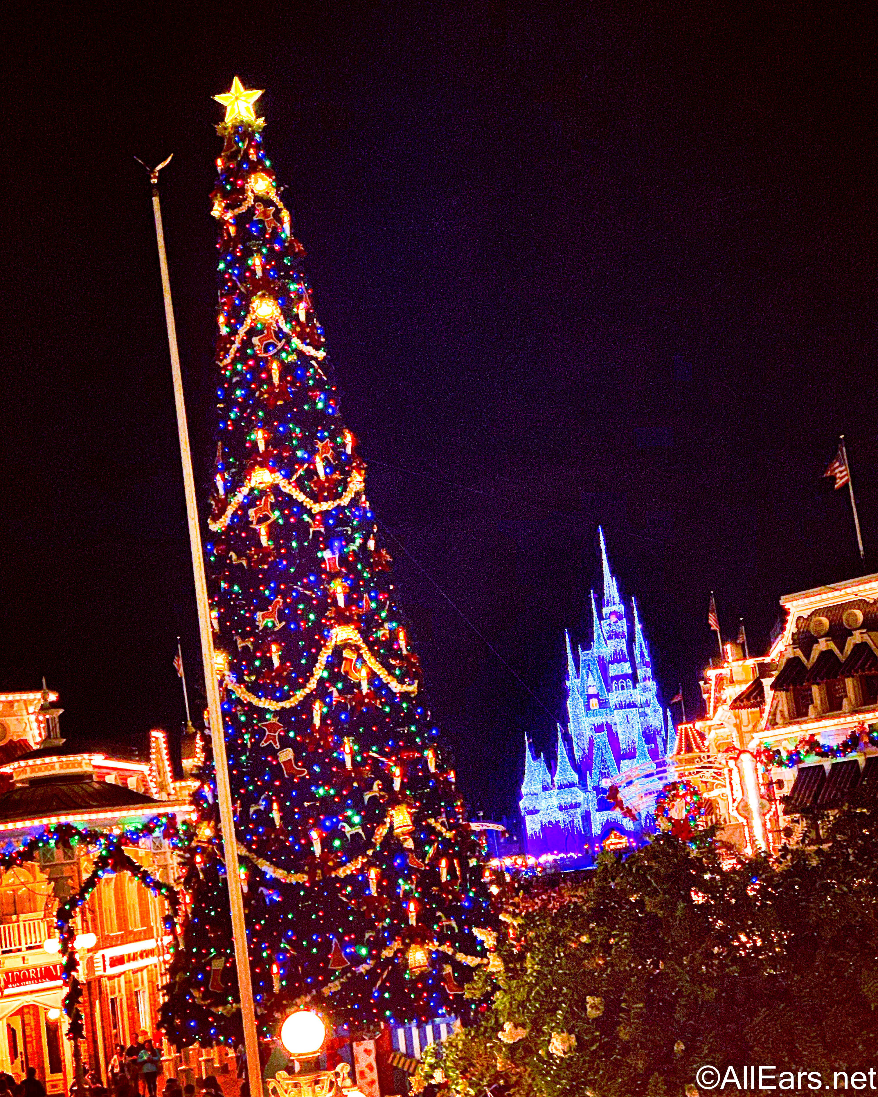 3024x3780 Disney World Main Street Christmas Decorations at Night Portrait Wallpaper