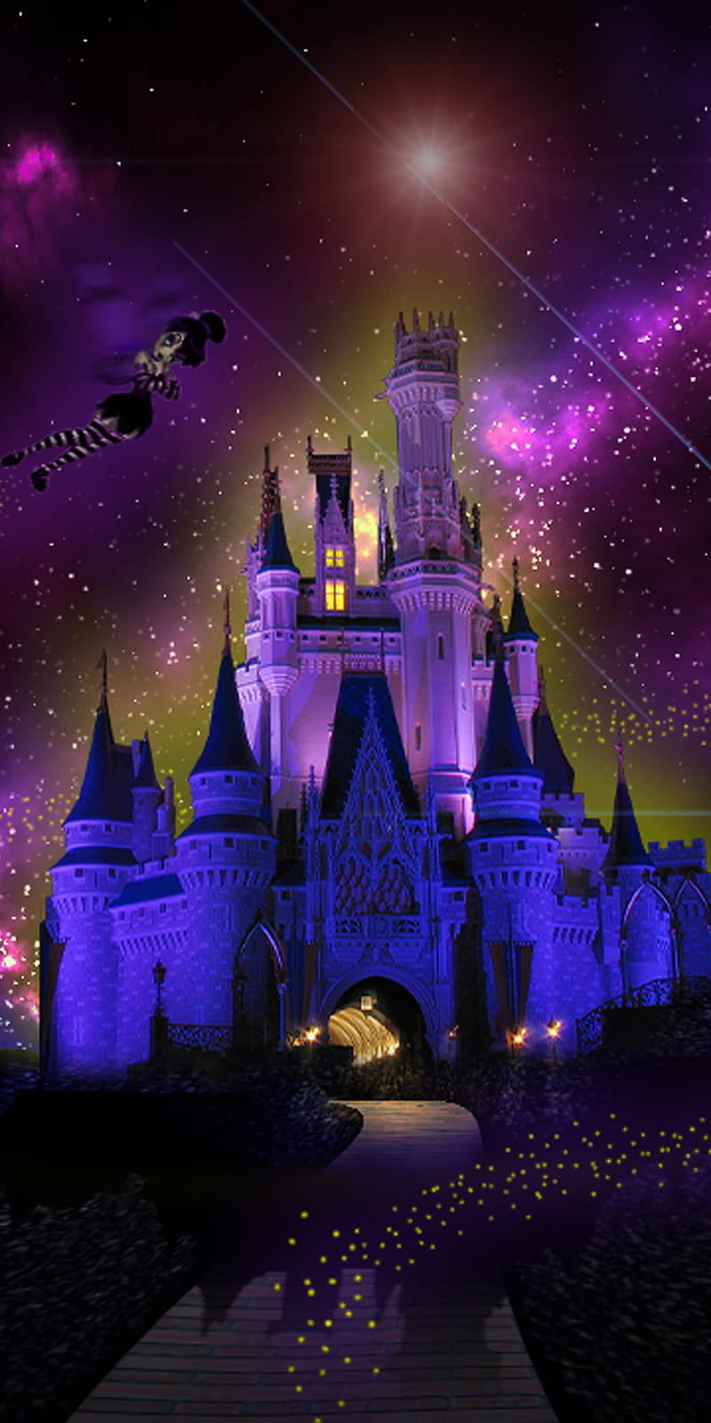 800x1600 Disney Dreams, disney land, disney world, goth tinkerbell, magic kingdom, nebula, HD phone wallpaper