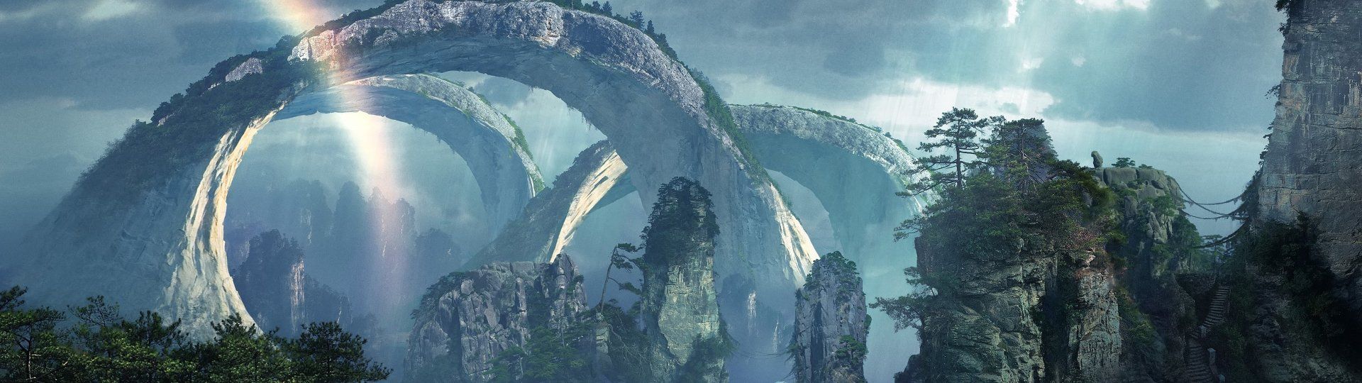 1920x540 Avatar Nature: Mystical Rainforest with Rainbows and Clouds