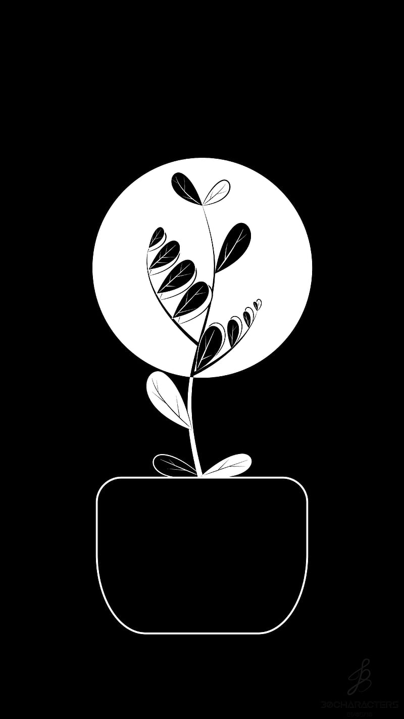 800x1422 Flourish, black, black and white, dark, minimalist, monochrome, moon, nature, HD phone wallpaper