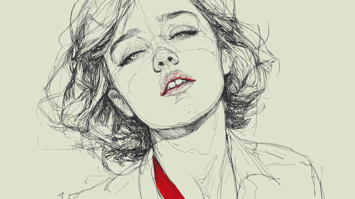1200x673 Minimalist Female Portrait Mural Wallpaper with Red Accent