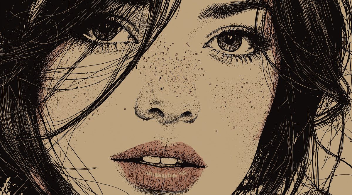 1200x665 Stippled Portrait Illustration Mural Wallpaper