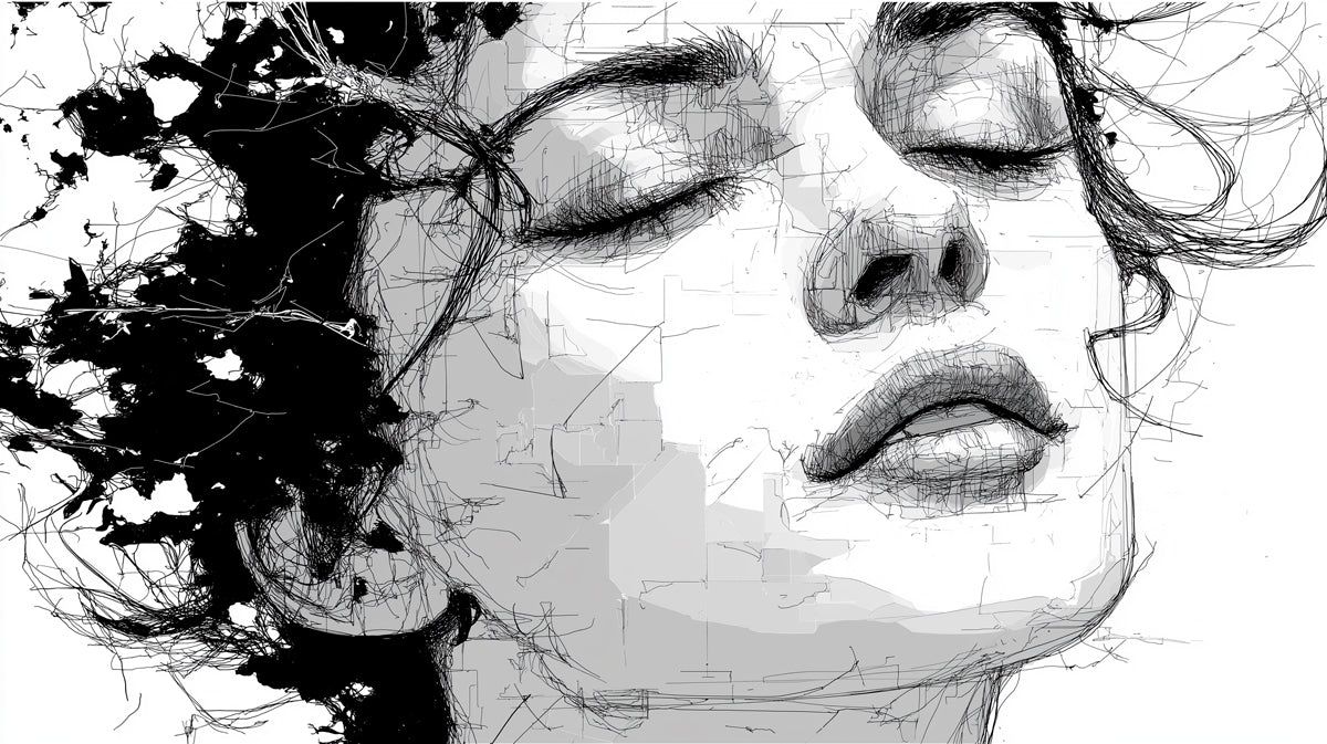 1200x673 Abstract Ink Sketch Portrait Mural Wallpaper