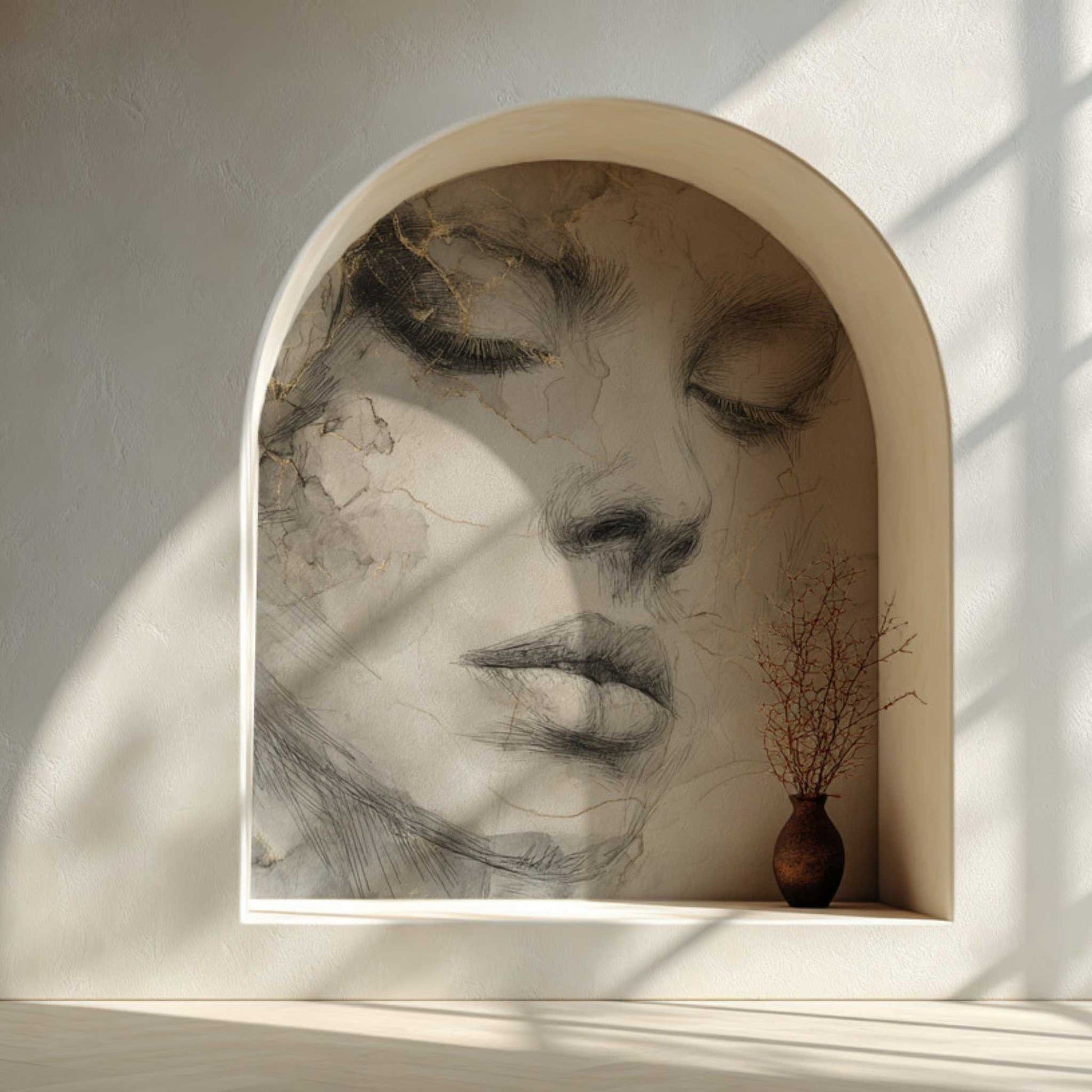 1946x1946 Elegant Sketch Woman Wallpaper. Soft Minimal Portrait Wall Mural YK 06037