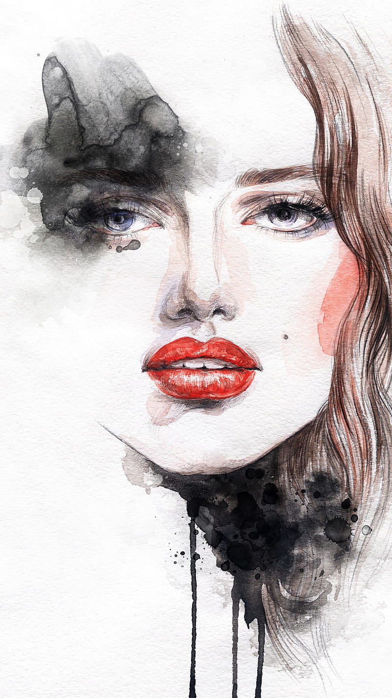 800x1422 Painted Face, art, face, girl, paint, painted, watercolor, HD phone wallpaper