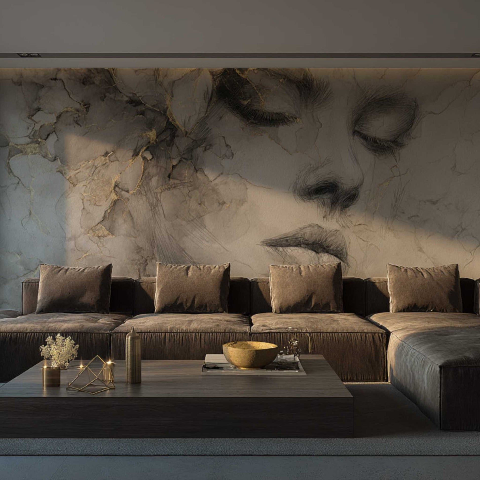 1946x1946 Elegant Sketch Woman Wallpaper. Soft Minimal Portrait Wall Mural YK 06037