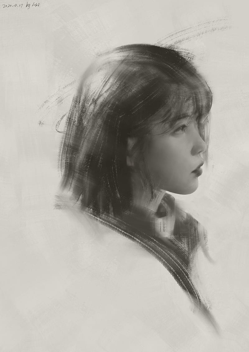 800x1131 Artwork, women, Asian, portrait, face, drawing, simple background, monochrome, HD phone wallpaper