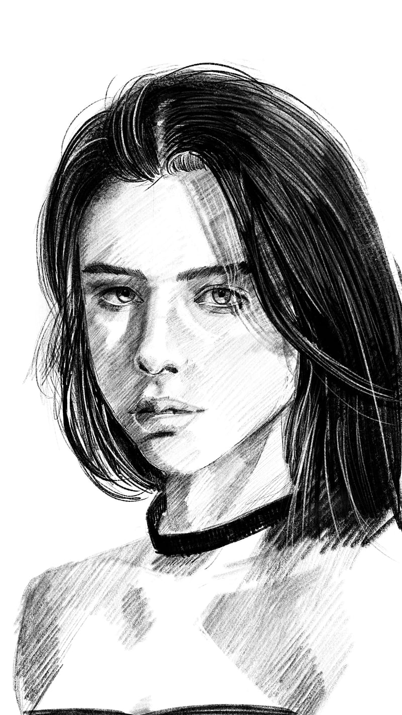 800x1422 Sketch girl art, black, face woman, white, HD phone wallpaper