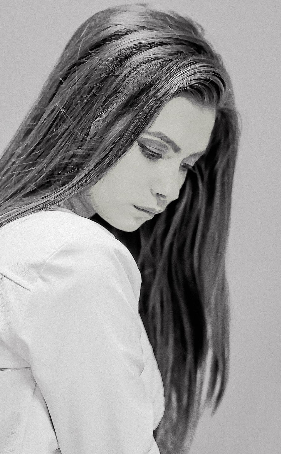 910x1470 HD wallpaper: female sketch, young woman, pretty, face, of course, girl, portrait