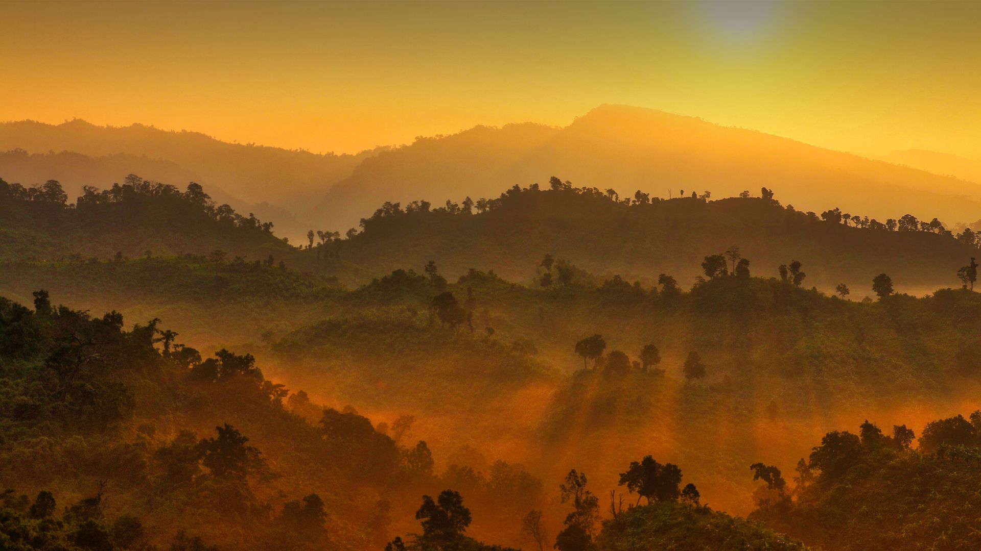 1920x1080 Scenic view of landscape against sky during sunset, Bandarban, Bangladesh. Windows Spotlight Image