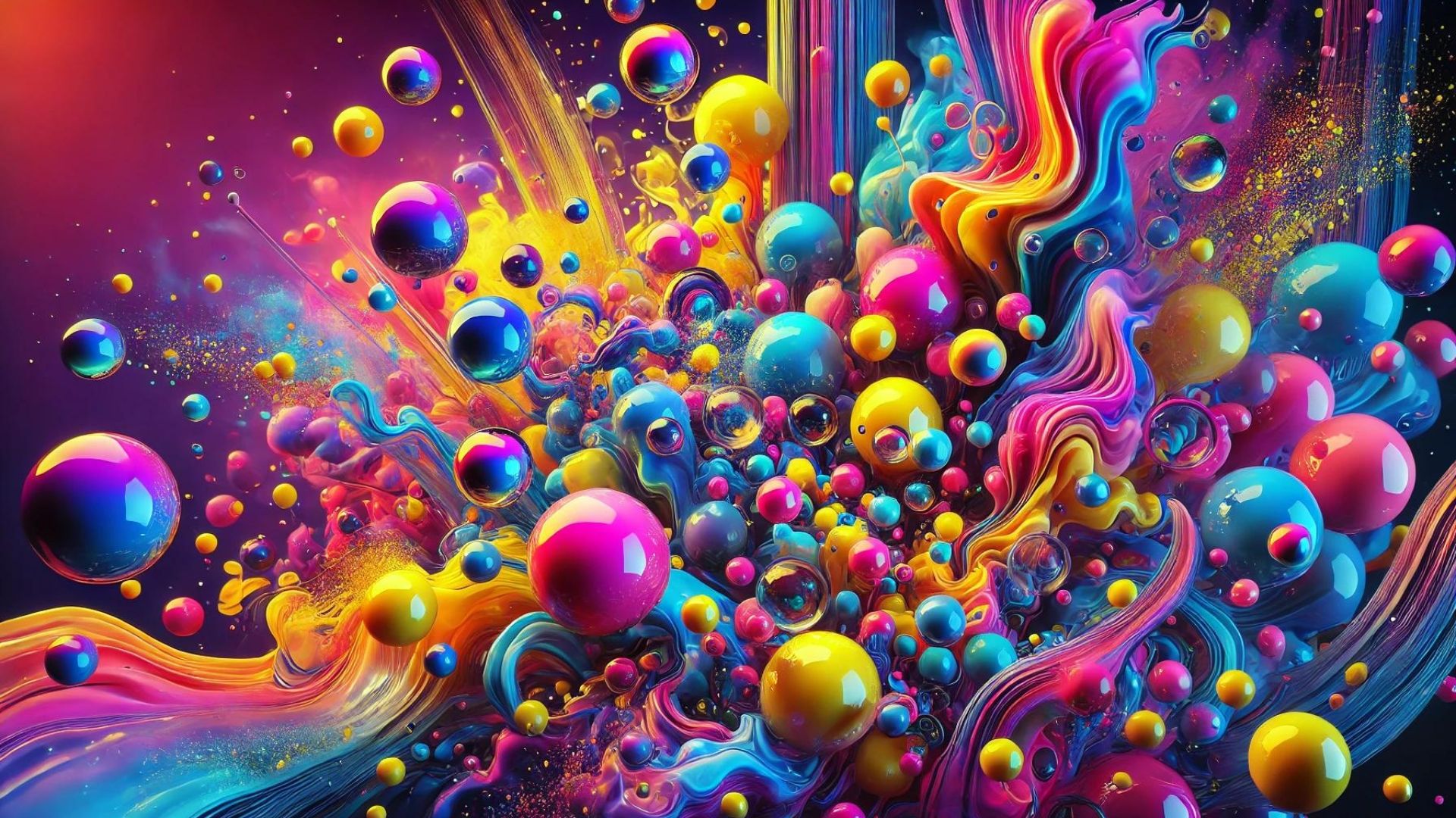 1920x1080 vibrant and colorful image featuring an abstract arrangement of liquid stains and bubbles. The scene should be rich with vivid colors like neon HD Abstract Wallpaper