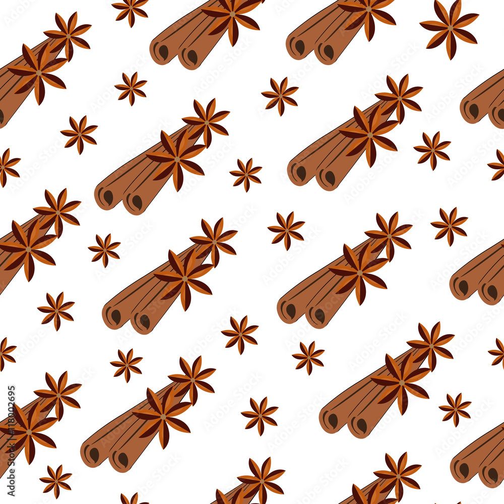 1000x1000 Cinnamon sticks and flower seamless texture, cinnamon background wallpaper. Vector illustration Stock Vector