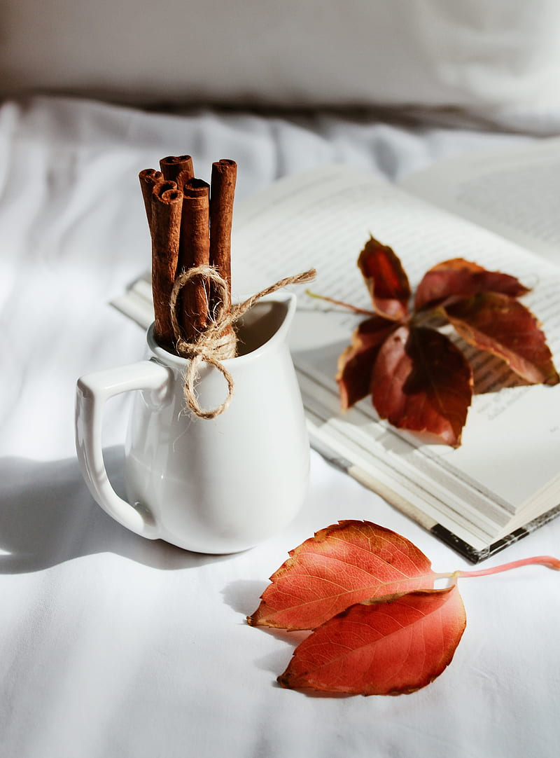 800x1082 Cinnamon, spices, dishes, leaves, white, HD phone wallpaper