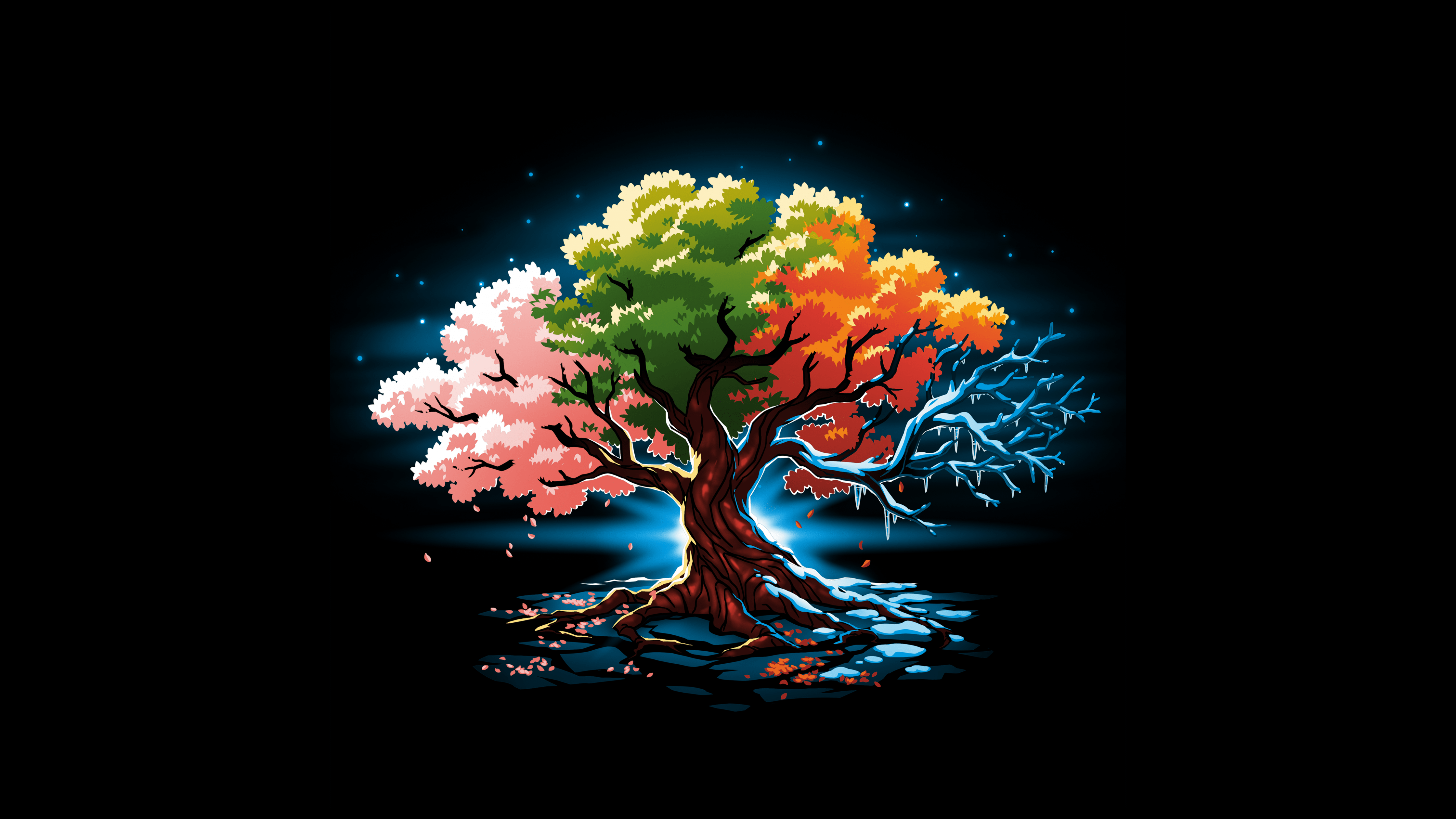 4480x2520 Tree Wallpaper 4K, Seasons, Black background, 5K, 8K