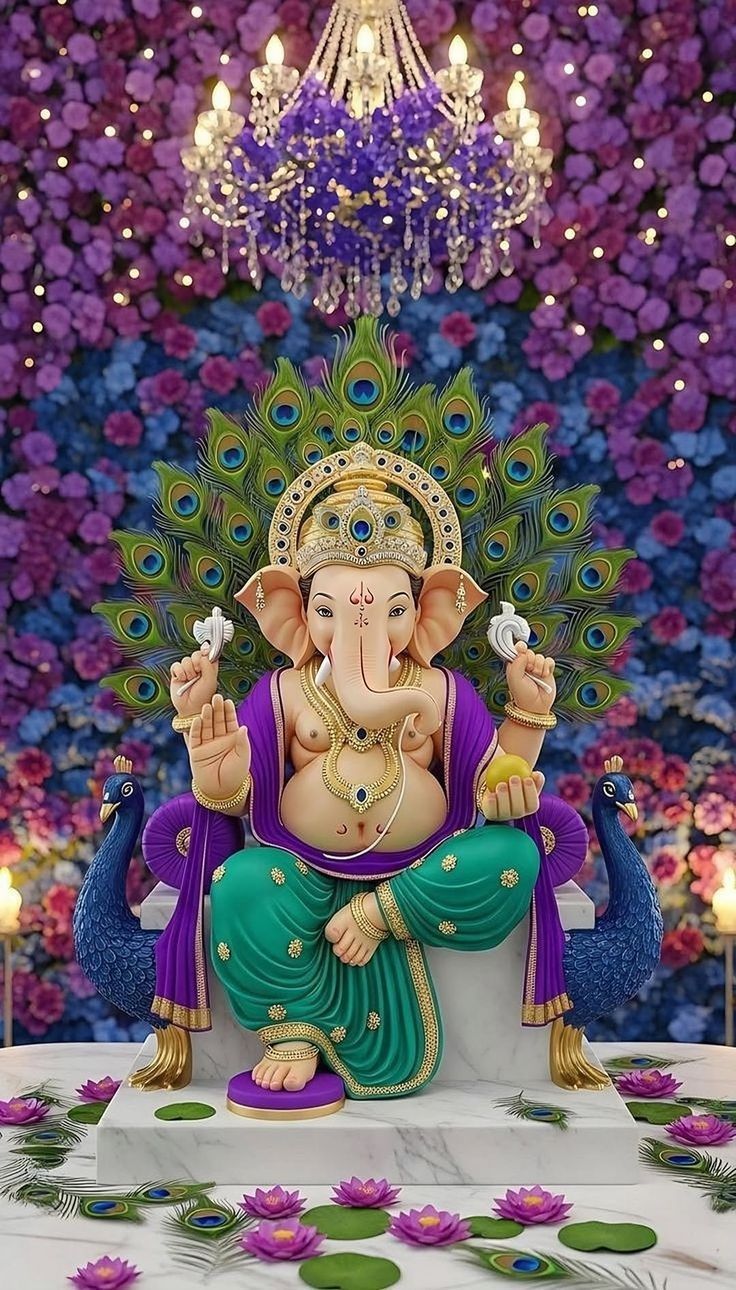 736x1290 Lord ganesha and lotus image. Ganpati decorations with lotus flowers, Ganesha image HD wallpaper with