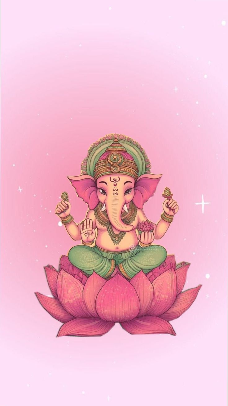 736x1308 Ganesha wallpaper with quotes in rose. Lord ganapati with lotus, Lord ganesha with lotus flower