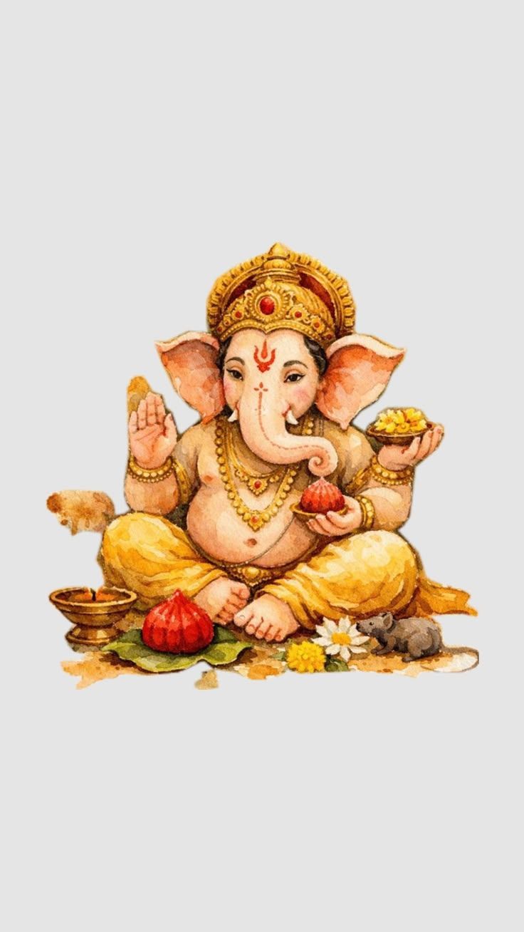 736x1308 Wallpaper of ganesha with lotus for home screen. Ganesha painting canvas, Watercolor painting ideas ganesha