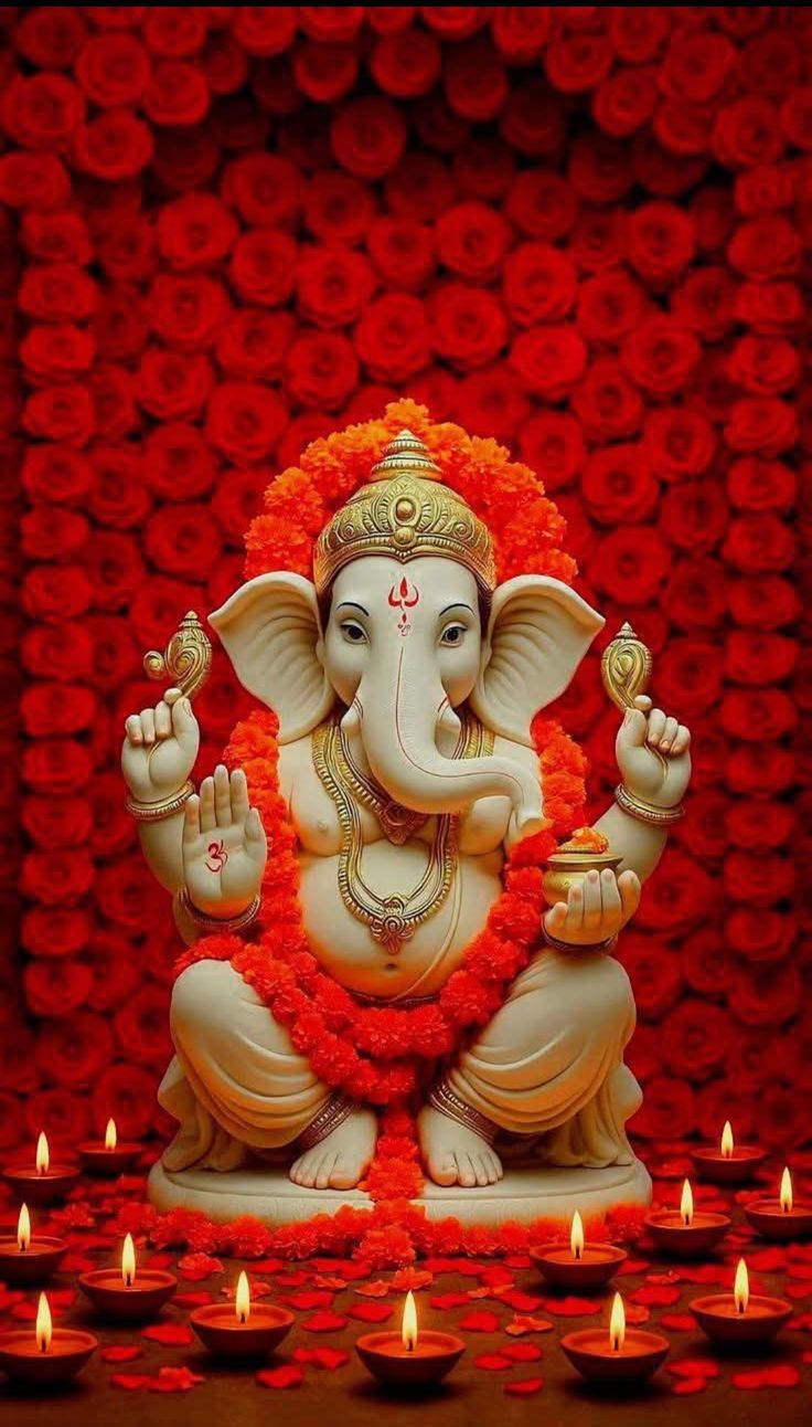 736x1292 Shiva with flowers. Wallpaper of ganesha with lotus in a flower garland, Lord ganesha with