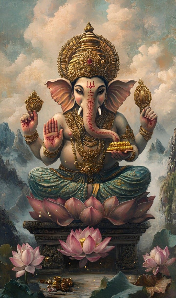 720x1214 Hinduism ganesha. Hinduism lotus wallpaper, Colorful ganesh painting with lotus, Arte ganesha