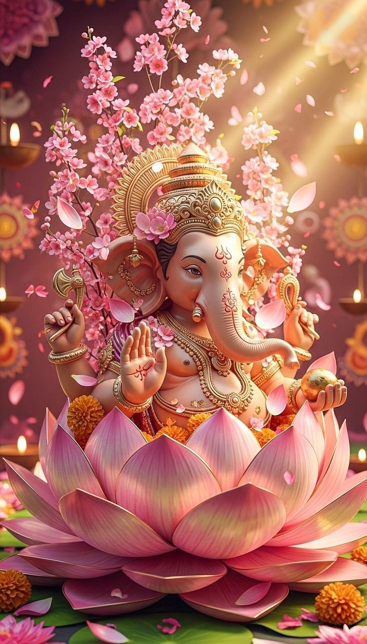 736x1291 Lord ganesha image HD wallpaper with lotus. Happy navratri lord ganesh in pink colour image