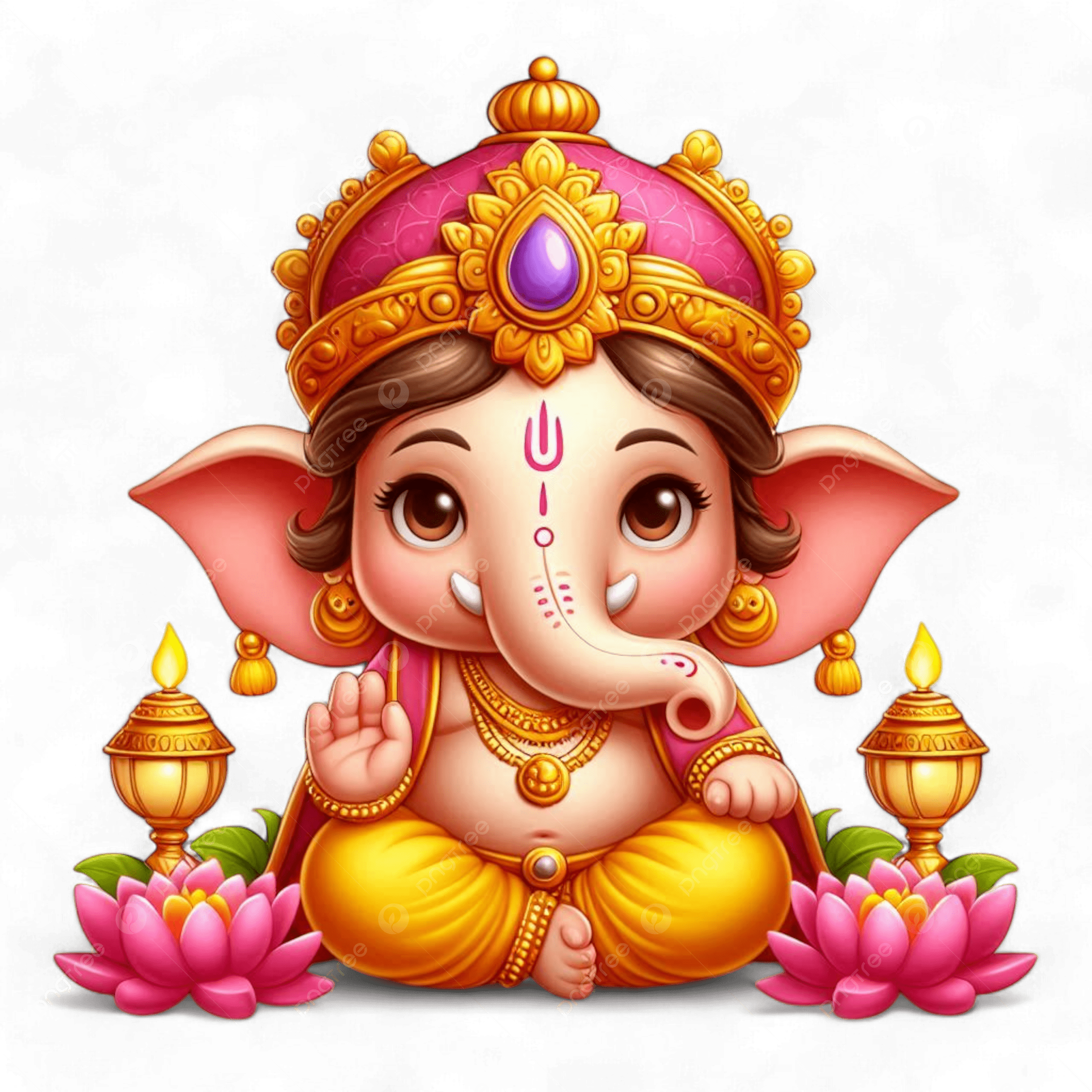2500x2500 Vibrant Clipart Of Lord Ganesha Avatar Alongside A Lotus Flower Illustrating Themes Enlightenment And Prosperity, Vibrant