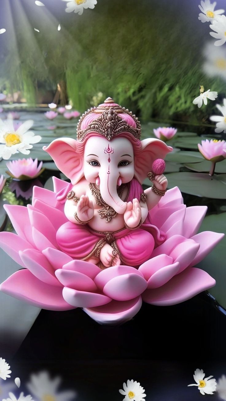 736x1308 Ganesha on lotus. Ganeshji image, Ganpati bappa wallpaper, Ganpati bappa HD photo