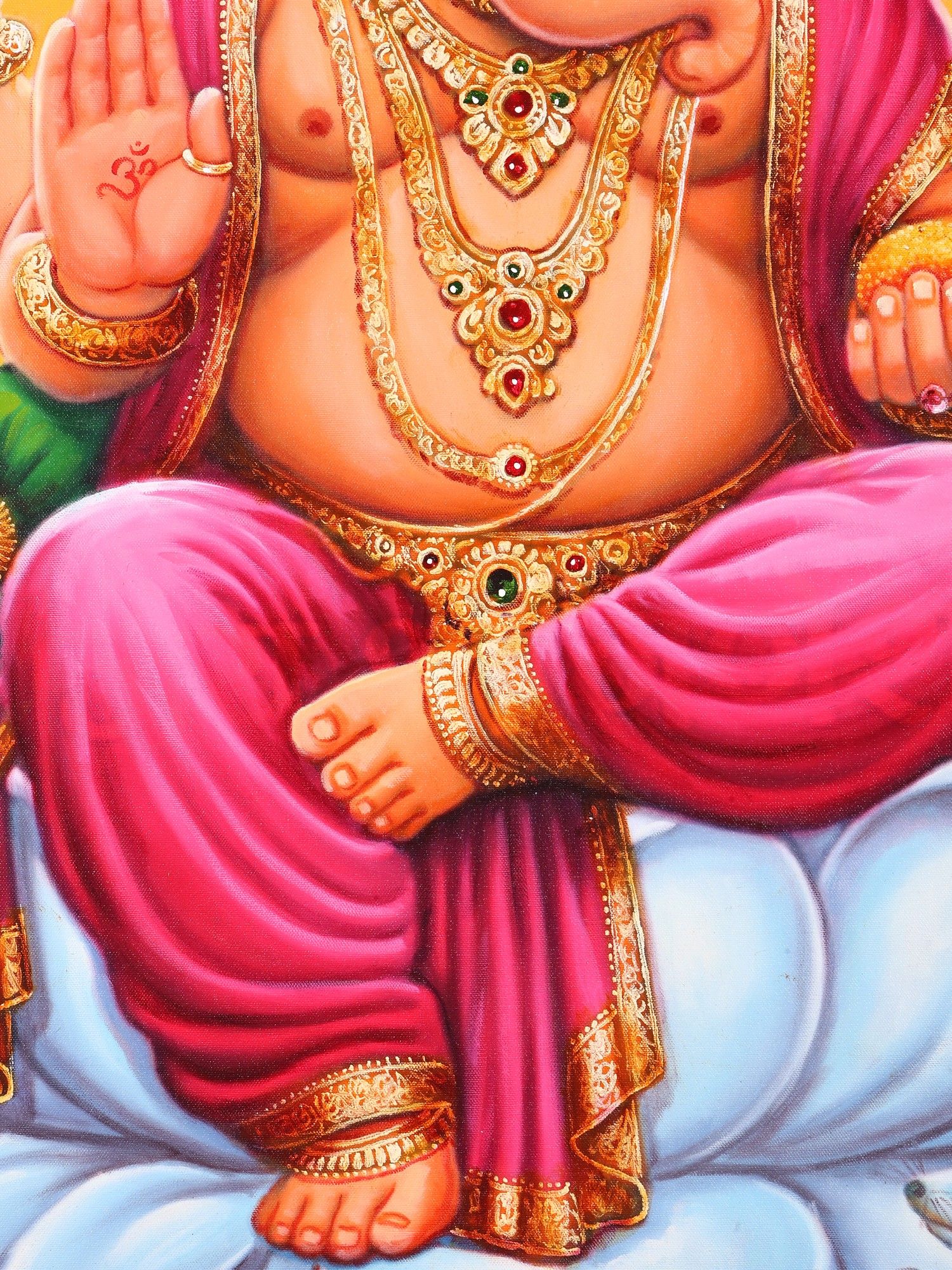 1500x2000 Blessing Lord Ganesha Seated on White Lotus. Oil Painting. Exotic India Art