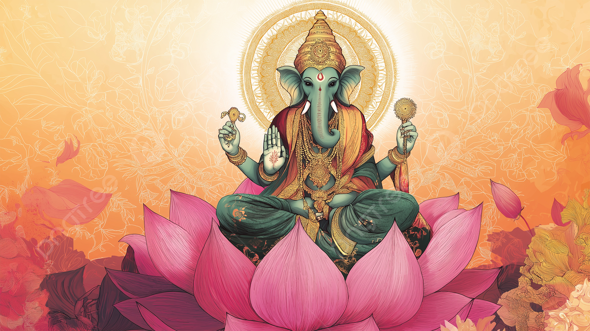 1200x673 Lotus Seated Lord Ganesha Radiant Art, Ganesha On Lotus, Traditional Art, Hindu Deity Background Image And Wallpaper for Free Download