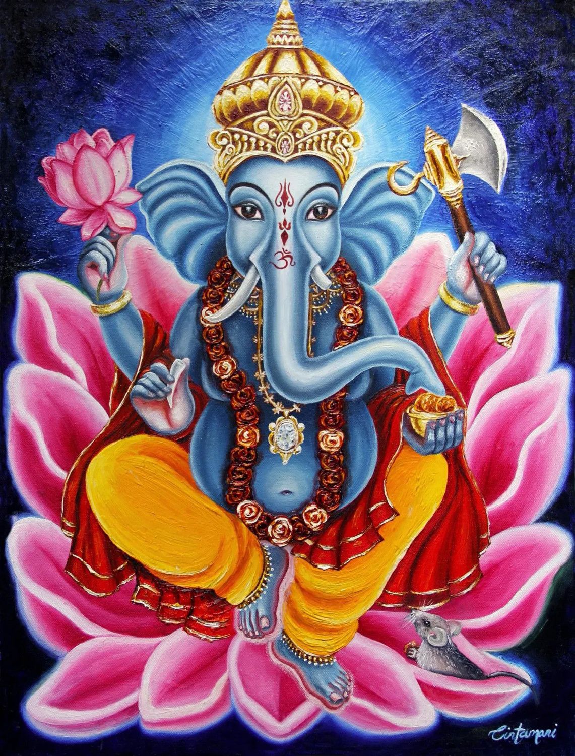 1141x1500 Ganesha. Divine Lord Ganesha On Lotus. Religious, Traditional Canvas Art Print
