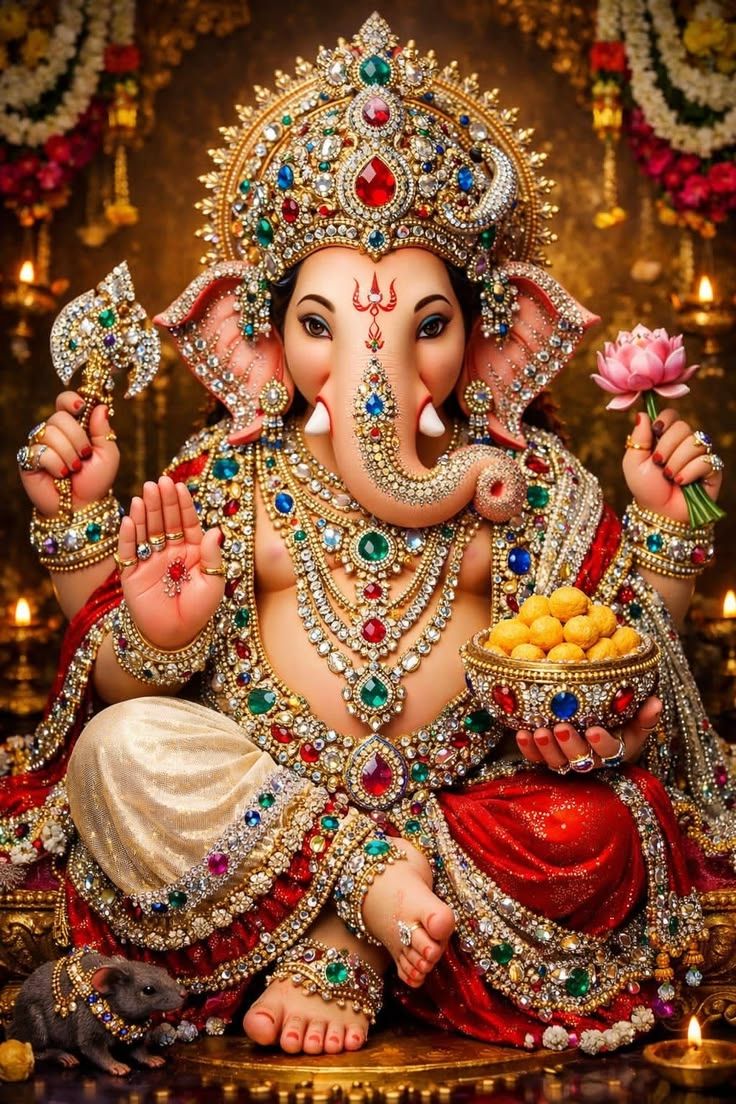 736x1104 Ganesha image picture. Beautiful ganesha image in gold, Ganesha with lotus photography, Ganesh wallpaper 3D