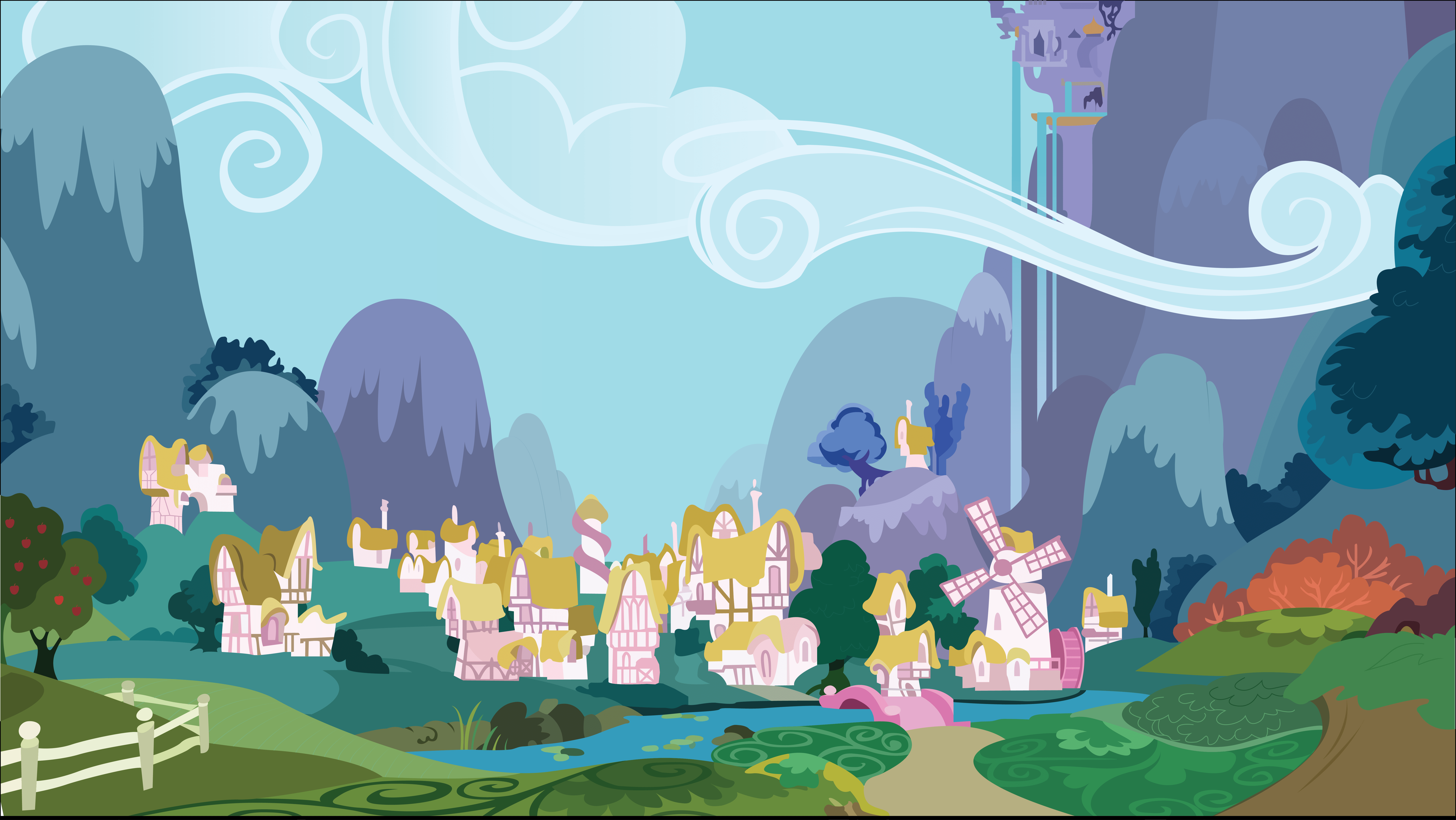 8004x4509 Ponyville by Hellswolfeh. My Little Pony wallpaper. My Little Wallpaper are Magic