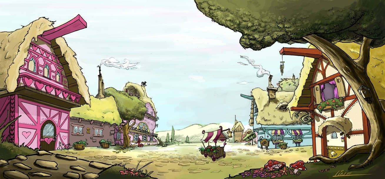 1309x611 My little Ponyville wallpaper (drawn like the town from Asterix)