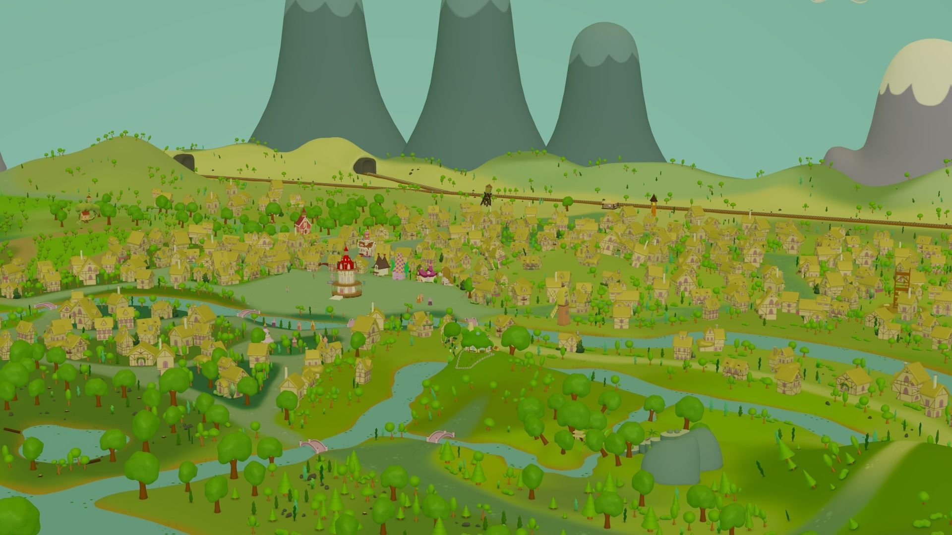 1920x1080 Ponyville cartoon village 3D model rigged