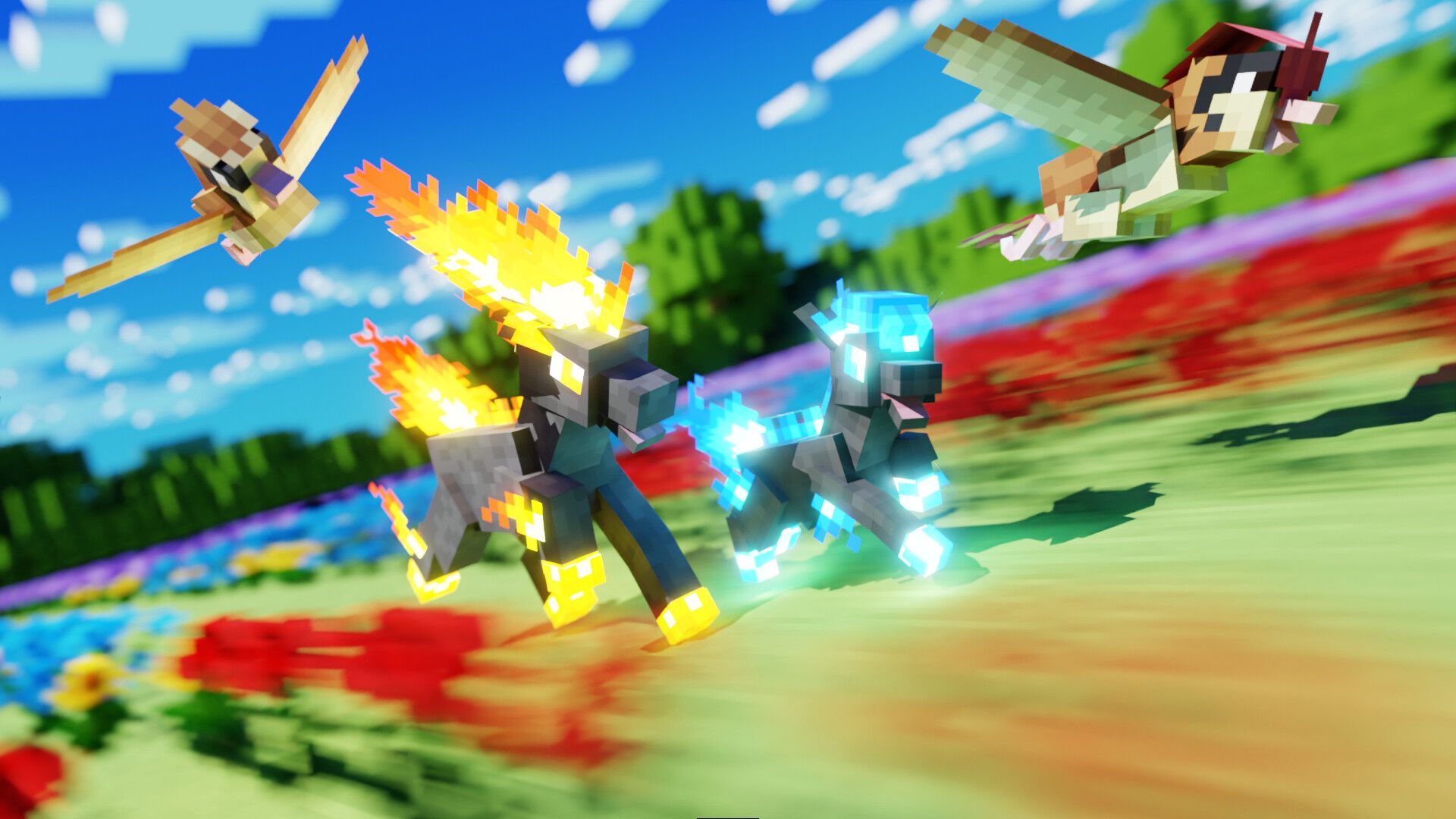 1920x1080 Cobblemon Ponyta & Rapidash render for Mythical Network