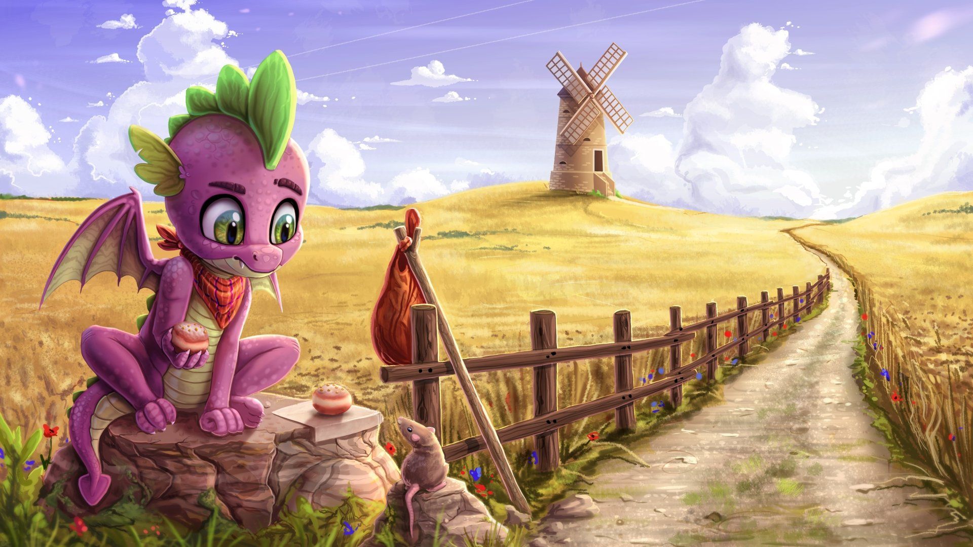 1920x1079 Spike the Dragon by the Windmill. My Little Pony: Friendship Is Magic 4K Wallpaper