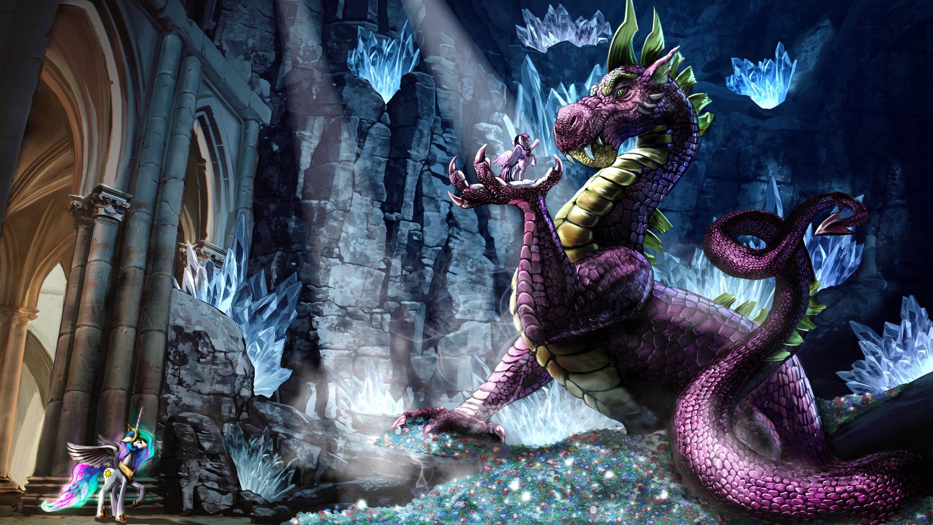 1920x1080 Epic My Little Pony: Spike The Dragon With Princess Celestia & Twilight Sparkle HD By Harwicks Artx1080