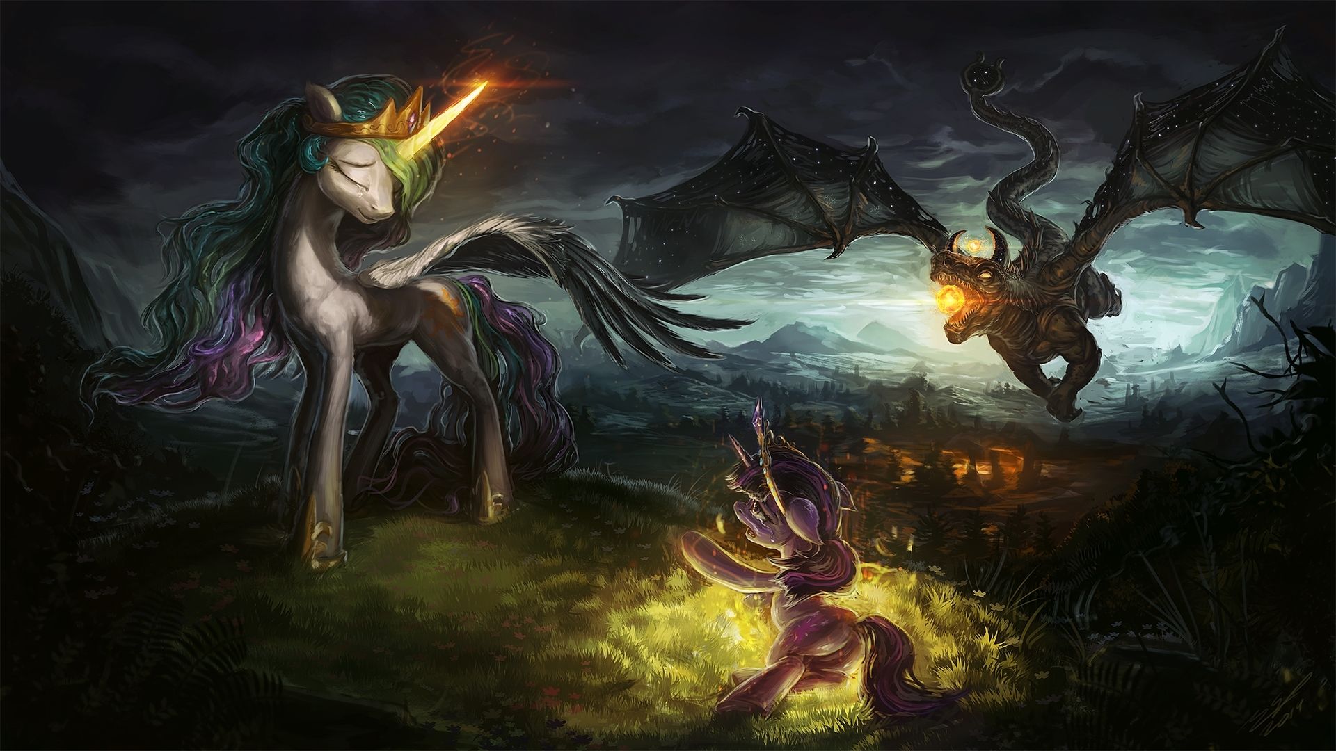 1920x1080 Phone wallpaper: Tv Show, My Little Pony: Friendship Is Magic, Dragon, My Little Pony, Princess Celestia, Twilight Sparkle 395011