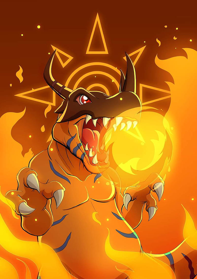 800x1132 Greymon Digimon, dinosaurio, fire, HD phone wallpaper