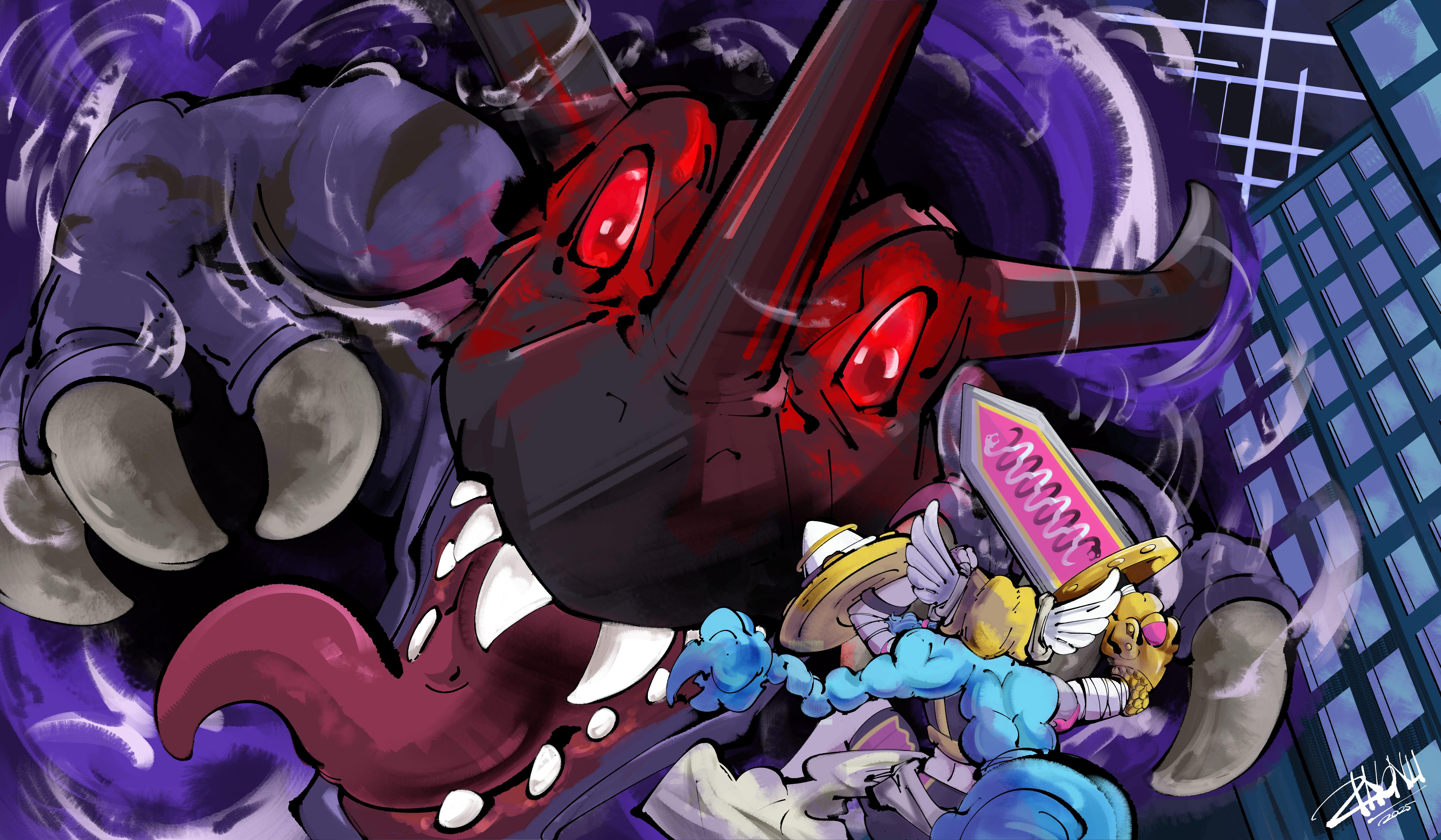 8268x4823 Greymon Blue VS Minervamon (Art By Zinonu)
