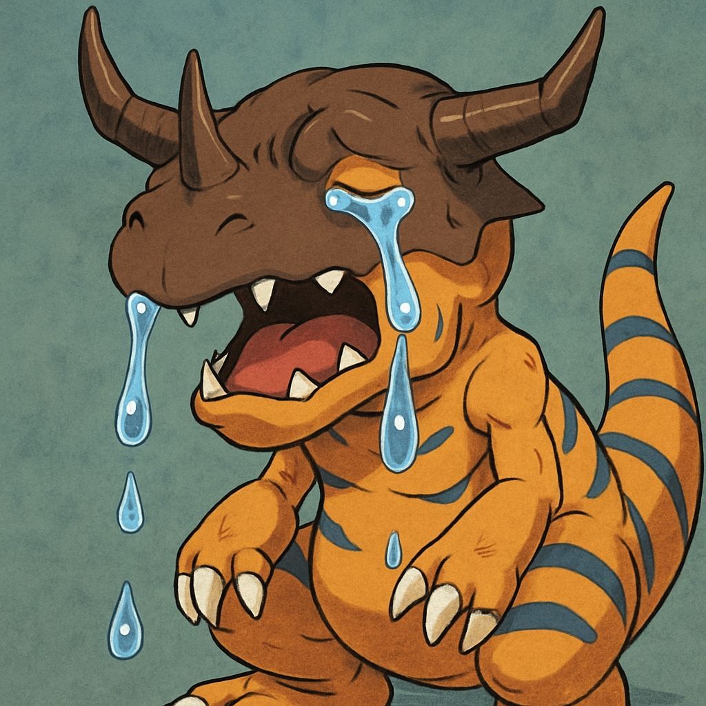 1024x1024 Greymon cries Crying: A Moment of Digital Sadness