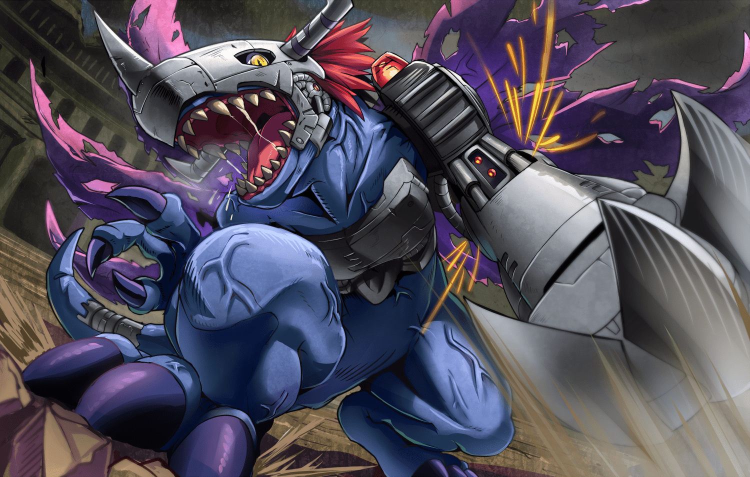 1500x954 MetalGreymon Adventure by king of fly Anime Image Board