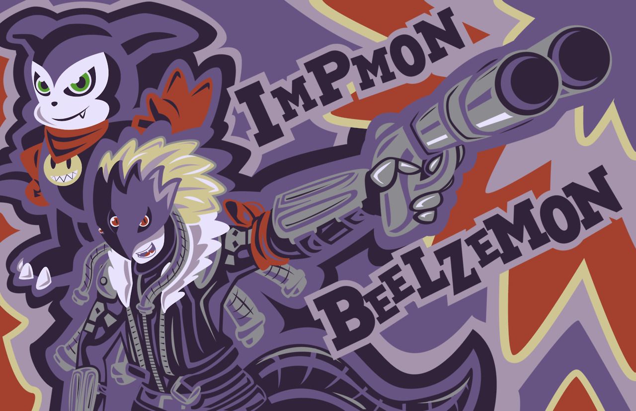 1280x828 Digimon Tamers: Impmon and Beelzemon