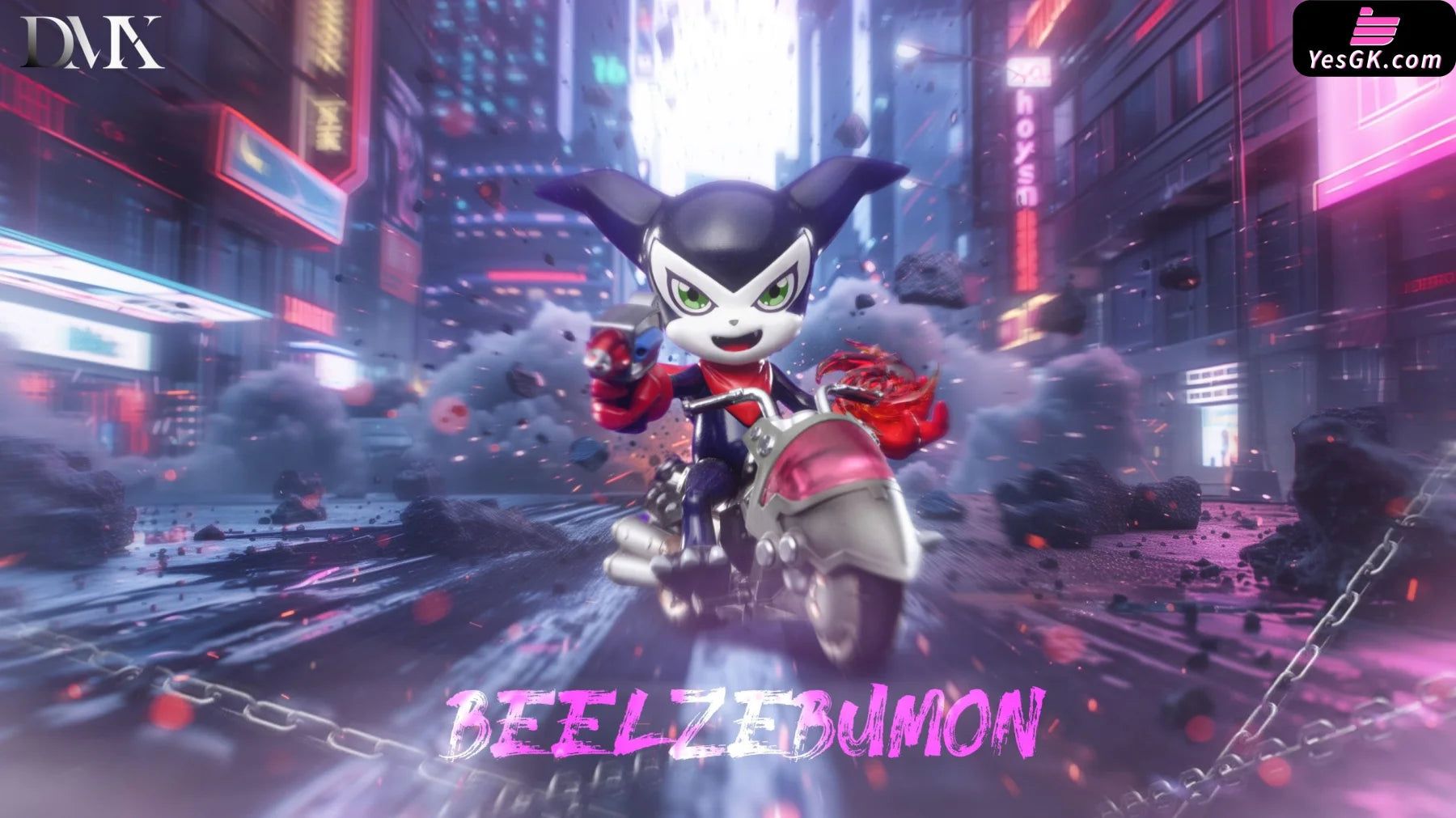 1800x1011 Digimon Motorcycle Beelzebumon & Motorcycle Impmon GK Statue Studio [Pre Order]