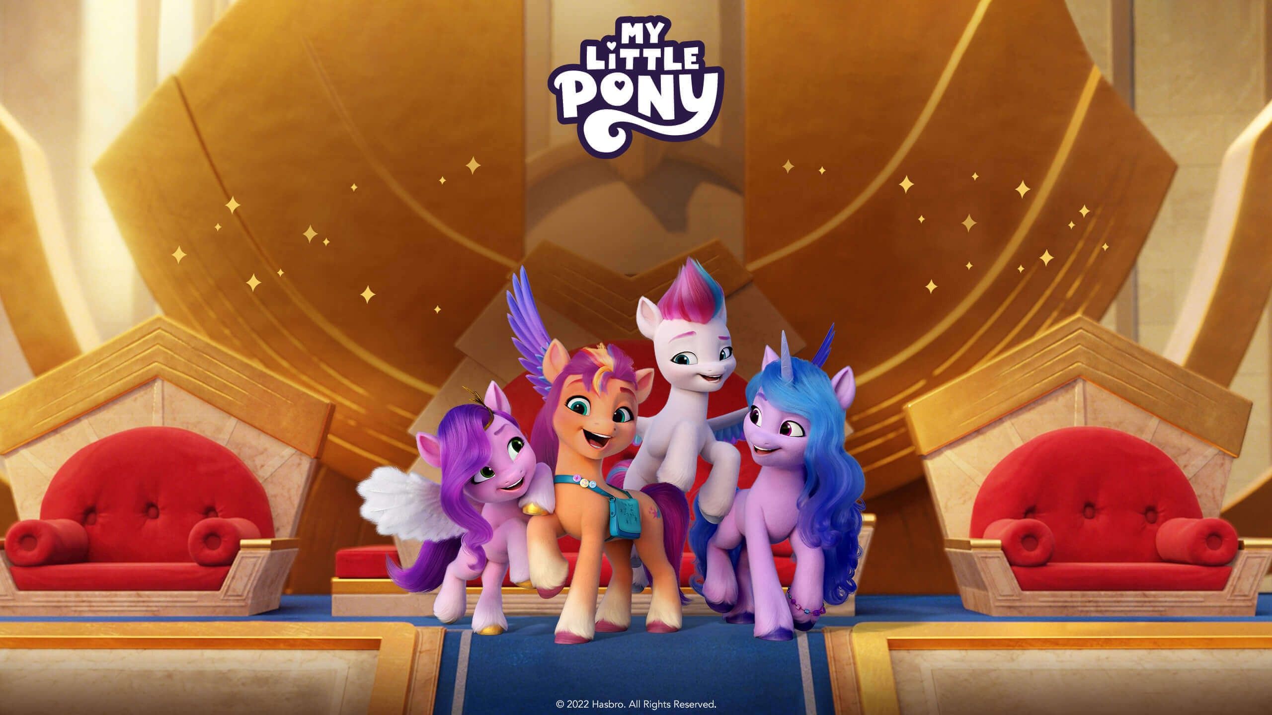 2560x1440 Sunny Starscout, Hitch Trailblazer, Izzy Moonbow, Zipp Storm And Pipp Petals HD My Little Pony A New Generation Wallpaper