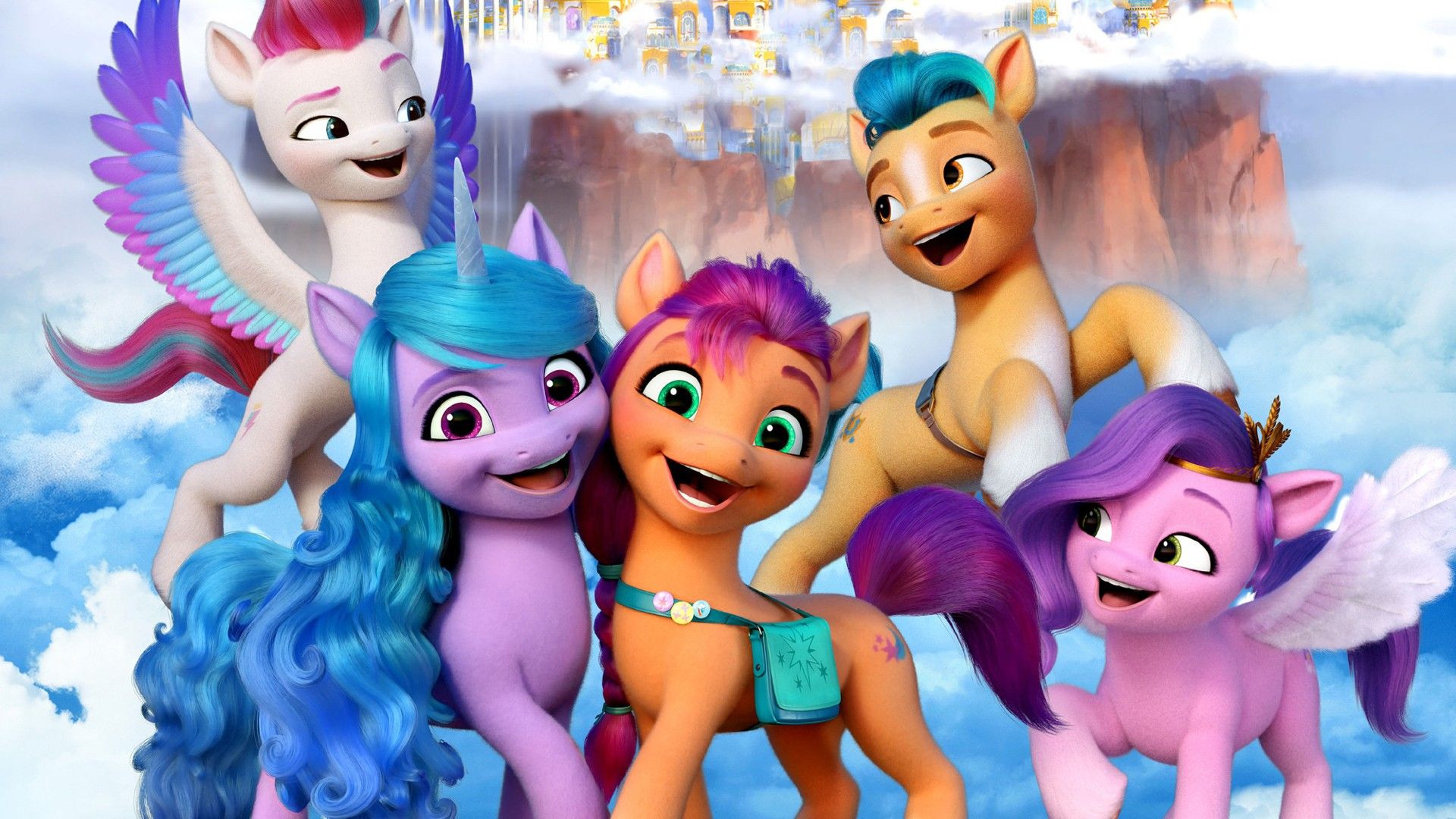 1920x1080 Pipp Petals Queen Haven Hitch Trailblazer Zipp Storm Sunny Starscout Izzy Moonbow Argyle HD My Little Pony A New Generation Wallpaper
