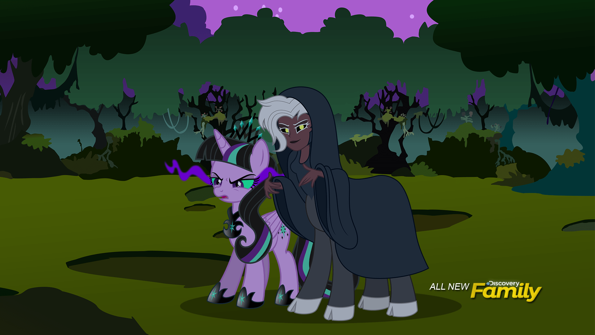 1920x1080 safe, artist:boneswolbach, artist:punzil character:lord tirek, character:twilight sparkle, character:twilight sparkle (alicorn), species:alicorn, discovery family logo, everfree forest, fake, fake screencap, i can't believe it's not