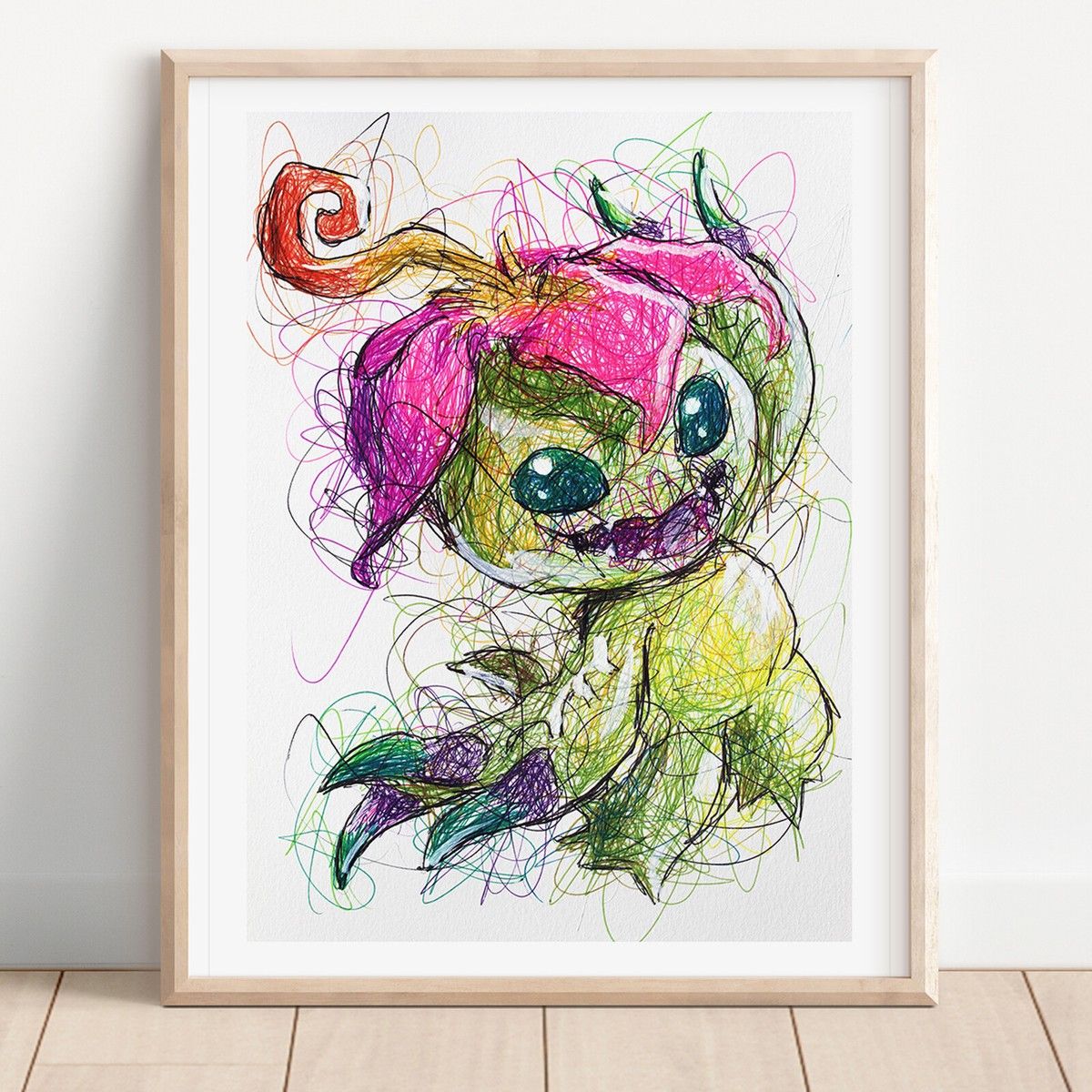 1200x1200 Palmon Ballpoint Pen Print, Digimon Art Poster