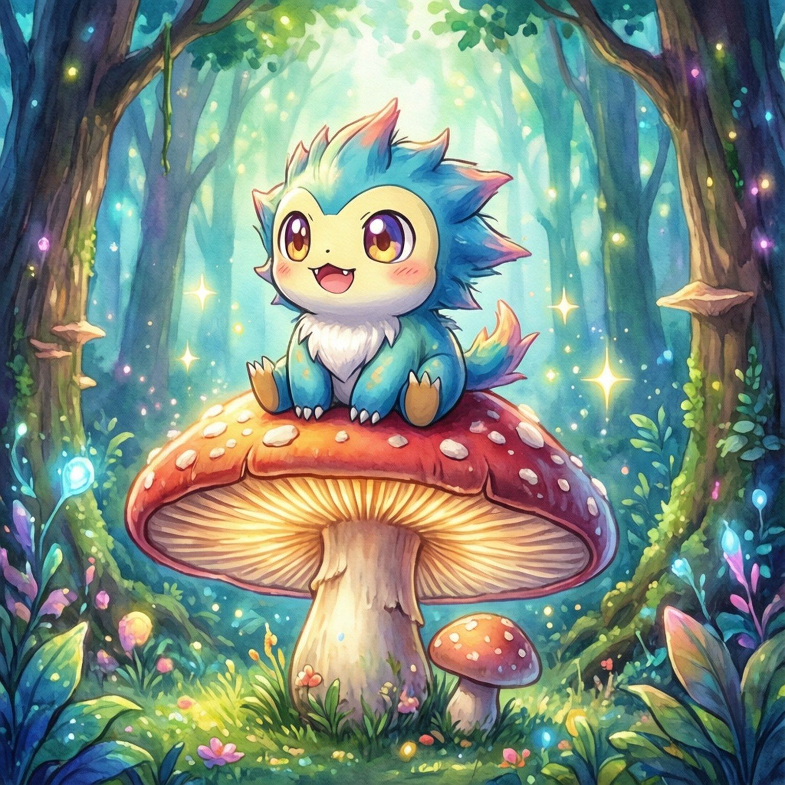 1536x1536 Download Chibi Palmon Mushroom Wallpaper